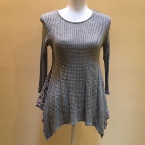 Grey Shark Hemline Top W/ Embroidered Lace Inserts